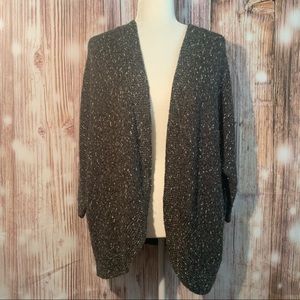 CHICOS grey and gold sparkly open knit wool blend cardigan size large
